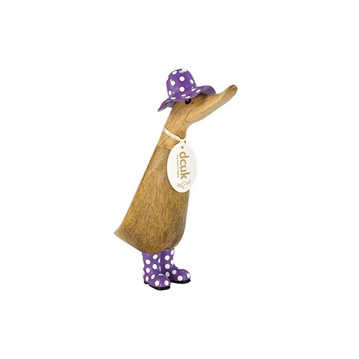 DCUK Spotted Wooden Duck Duckling Hat and Wellies (Purple)-1